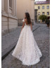 Beaded Ivory Lace Tulle Low Open Back Wedding Dress